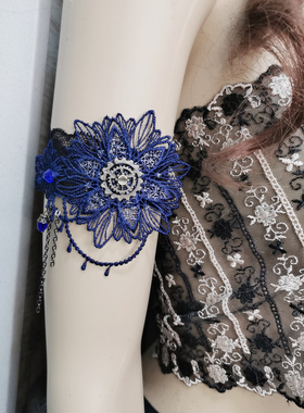 欧美风旅游古风舞台表演手臂配饰品蕾丝松紧臂环套臂带蓝黑臂花朵