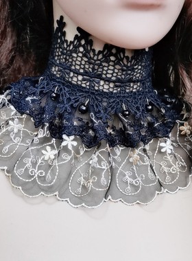 蕾丝围脖加宽黑色多层假领子颈链