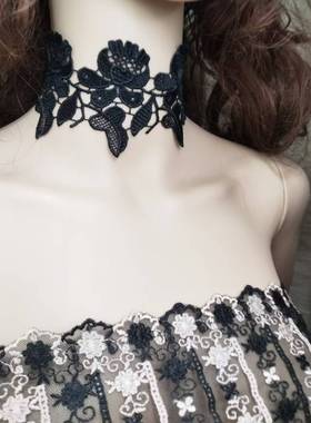 哥特法式遮疤痕项链女锁骨链蕾丝choker项圈颈链复古港风简约时尚