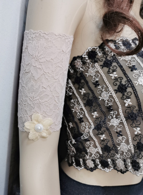 2024新韩版女饰品臂带大臂环松紧白肤蕾丝套手臂遮盖纹身臂袖单只