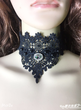 新品复古华丽多层珍珠宽项链 新娘蕾丝\英伦\复古\女配饰黑色