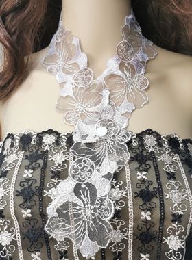 日系软款刺绣精致花边披肩银灰色百搭优雅气质领边装饰长款假领子