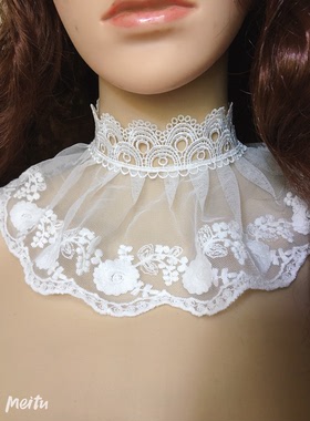 哥特蕾丝假领手工白玫瑰颈饰短链