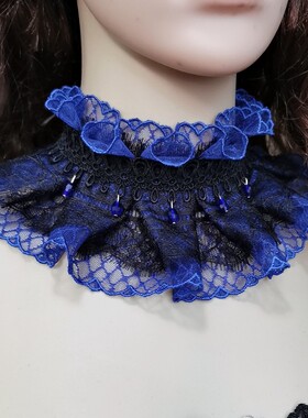 蕾丝蓝色系带围巾遮盖疤痕项链