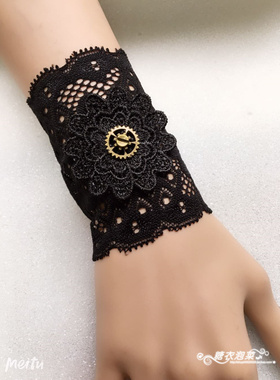 新款女唯美蕾丝手腕环疤痕纹身遮盖宽手环带松紧护腕手链手套单只