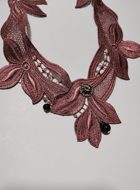 新款蕾丝钩花小众颈链项链脖带锁骨链女黑粉紫色