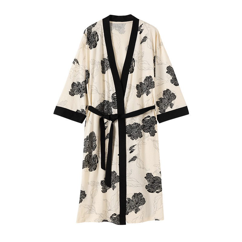 100%纯棉顶瓜瓜女士浴袍开襟睡袍中长款7分袖家居晨袍顶呱呱睡衣,淘宝优惠券,粉丝福利购,淘宝优惠卷