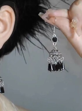 热销民族风耳环女小众设计复古气质手作鸟笼灯笼流苏耳饰女耳钩