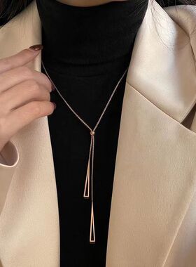 热销冷淡风三角毛衣链女ins金属风小众长款项链几何抽拉项链批发