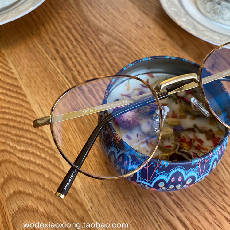 韩国秀智同款眼镜纯钛镜框小红书推荐圆框女玳瑁色近视眼镜架jane 虎窝淘