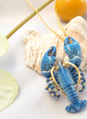 goodafternine泰国设计师红蓝色大龙虾开口珐琅戒指耳钉项链胸针