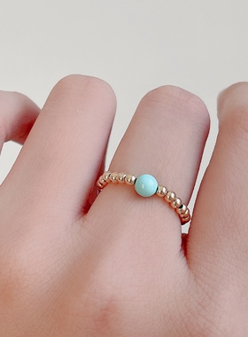 石光印记天然绿松石串珠戒指不褪色美国进口14k注金珠女式指环