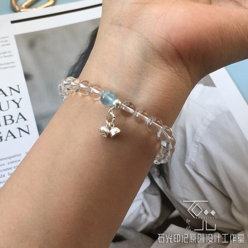 清凉一夏。天然白水晶海蓝宝手链女纯银莲蓬吊坠手串五行喜水 - 图1