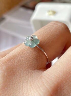 石光印记翡翠迷你小花纯银戒指女款手工定制指环不褪色小清新