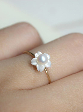 天然淡水珍珠贝壳花开口可调节