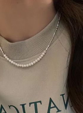 女生925纯银珍珠项链锁骨链