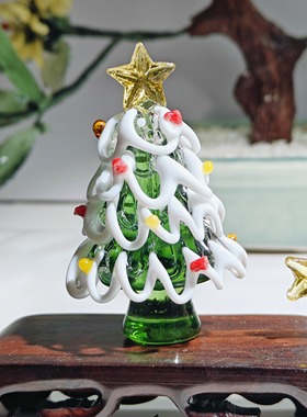 淄博创意琉璃小摆件圣诞迷你圣诞树博山琉璃办公桌玻璃工艺品礼物