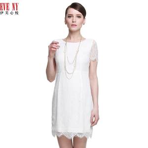 EVENY伊芙心悦春秋天猫女装优雅花型蕾丝短袖连衣裙