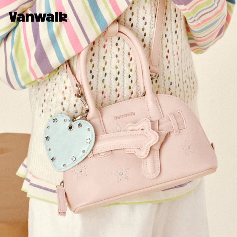 VANWALK松果部落 小众复古秋冬新款手提波士顿保龄球包包女斜挎包,淘宝优惠券,粉丝福利购,淘宝优惠卷