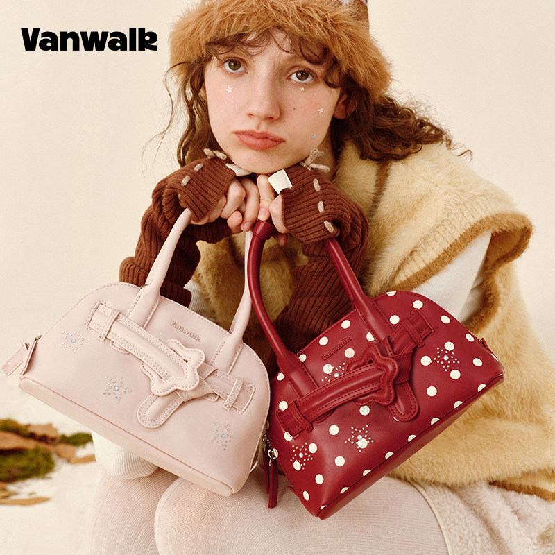 VANWALK松果部落 小众复古秋冬新款手提波士顿保龄球包包女斜挎包,淘宝优惠券,粉丝福利购,淘宝优惠卷