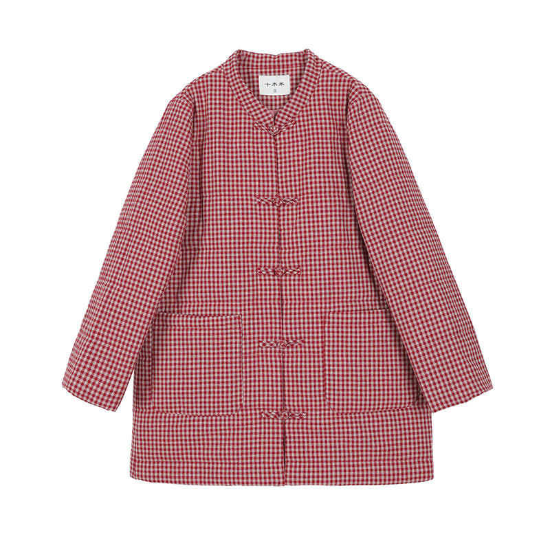 苹果香/十木米原创冬季新款色织格子棉麻文艺百搭棉服外套上衣,淘宝优惠券,粉丝福利购,淘宝优惠卷