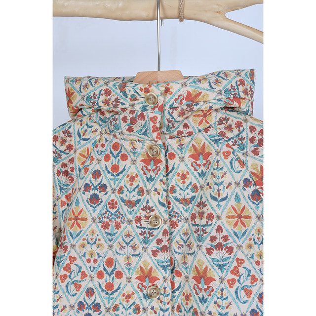 Western Region/Shimumi original cotton printed ethnic style versatile thickened hooded cotton short coat for women