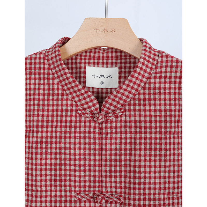 苹果香/十木米原创冬季新款色织格子棉麻文艺百搭棉服外套上衣,淘宝优惠券,粉丝福利购,淘宝优惠卷