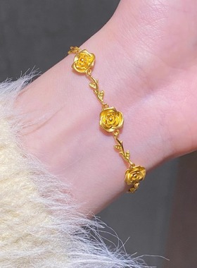 黄金复古花枝玫瑰花手链女