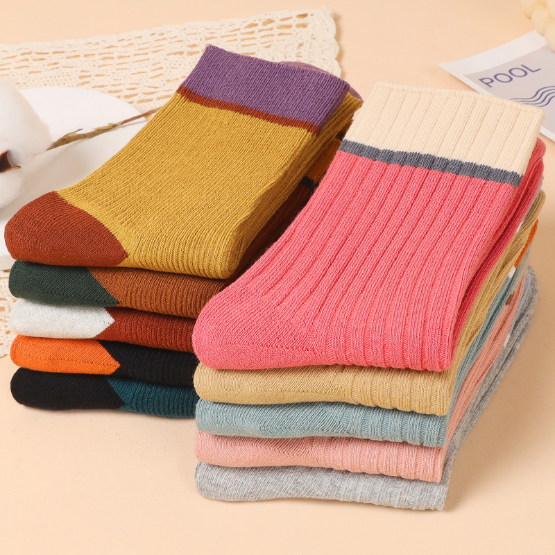 袜子女士春秋季加厚保暖棉质中筒袜堆堆袜月子双针纯色中长腰棉袜 - 图0