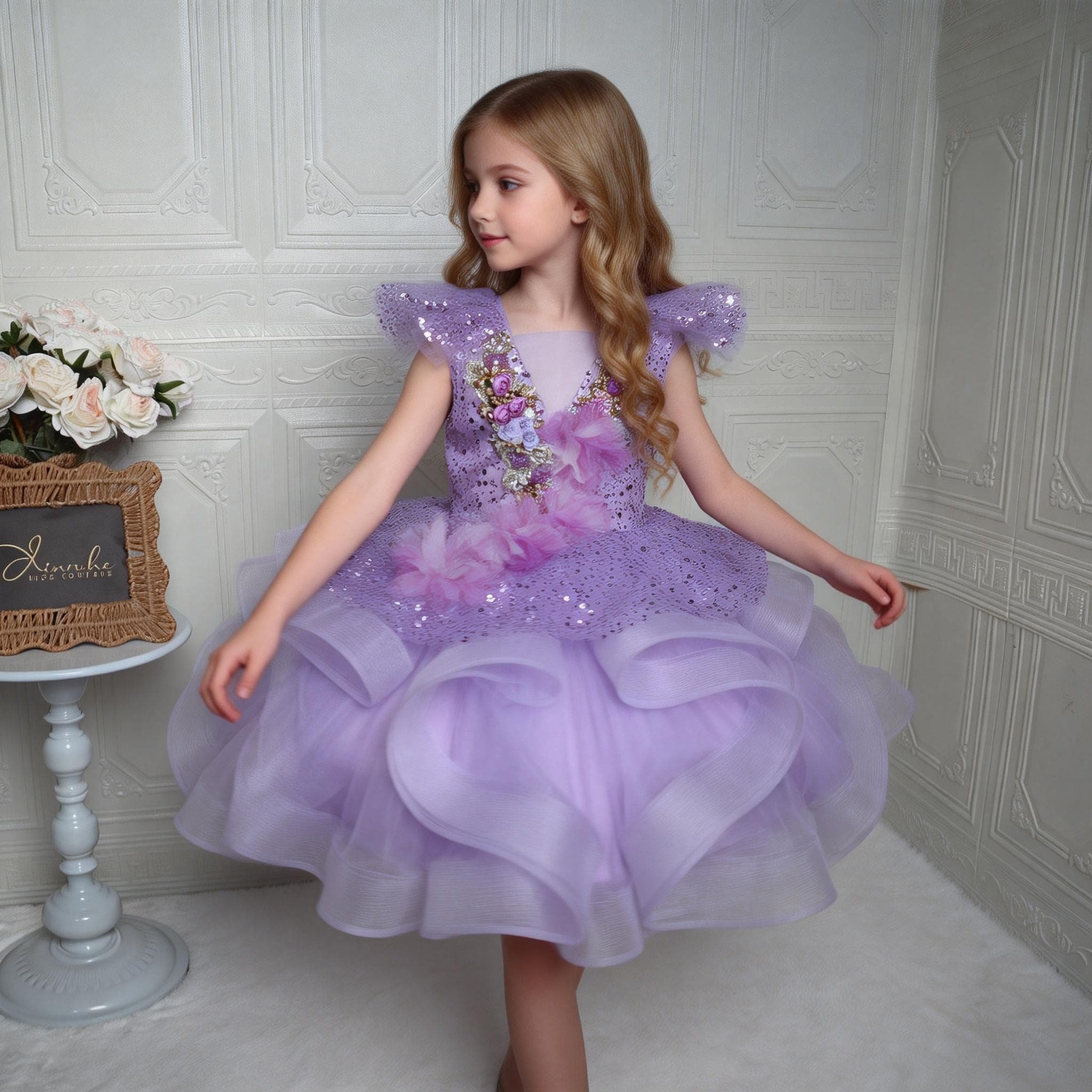 欣入荷儿童演出服女童紫色亮片网纱蓬蓬裙花童礼服演唱艺考表演服,淘宝优惠券,粉丝福利购,淘宝优惠卷