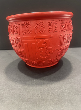 天然朱砂红砂百福缸米缸聚宝盆桌