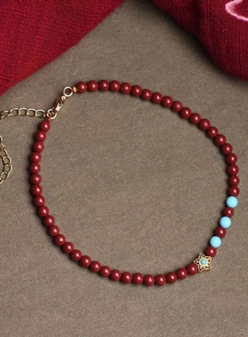 保真天然朱砂紫砂脚链4m松石葫芦