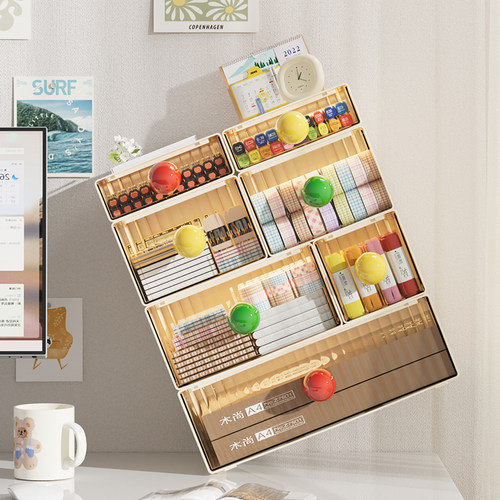 桌面收纳盒抽屉式家用化妆品置物架办公室工位神器杂物分格整理盒 - 图1