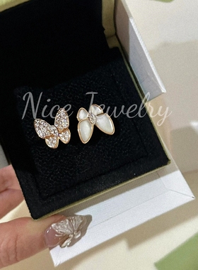 玫瑰金开口纯银非梵白贝蝴蝶戒指