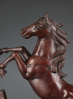 日本铜制动物摆件环水作马上有福桌面装饰复古家居装饰铜制收藏