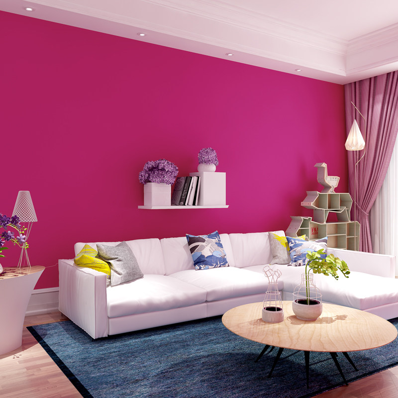 素色纯色现代简约无纺布墙纸天惠深蓝黑墨玫红色粉色绿色黄色壁纸