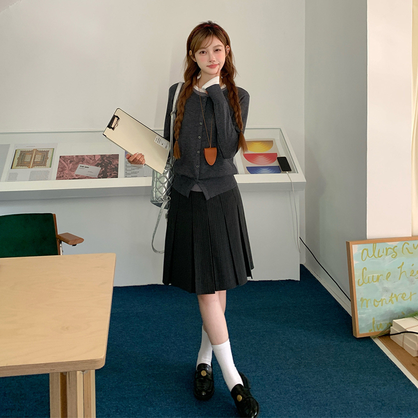 东京岁时记jk灰色假三件开衫外套小个子长袖毛衣针织衫短裙套装女,淘宝优惠券,粉丝福利购,淘宝优惠卷