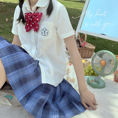 东京岁时记JK女衬衫半身裙女夏薄款百褶裙格裙水梨町短裙制服套装 - 图2