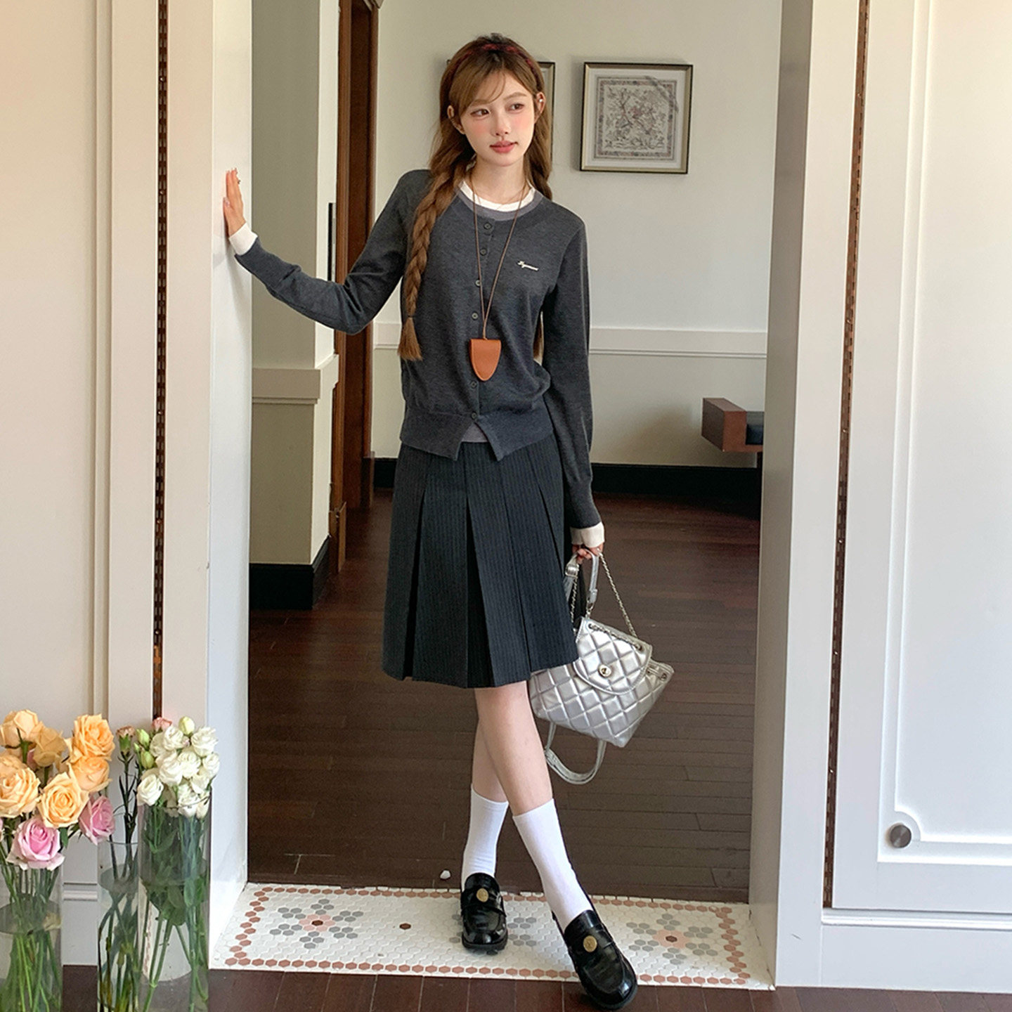 东京岁时记jk灰色假三件开衫外套小个子长袖毛衣针织衫短裙套装女,淘宝优惠券,粉丝福利购,淘宝优惠卷