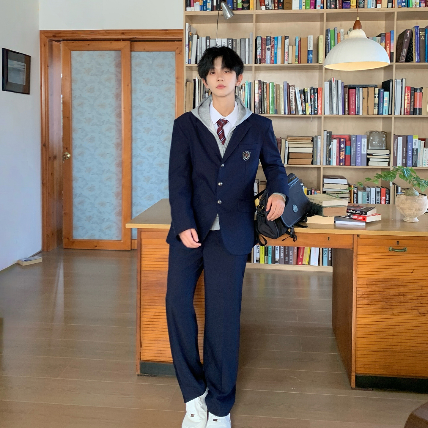 秋季绀色西服高级感西装套装男休闲卫衣学院风制服东京岁时记DK - 图2