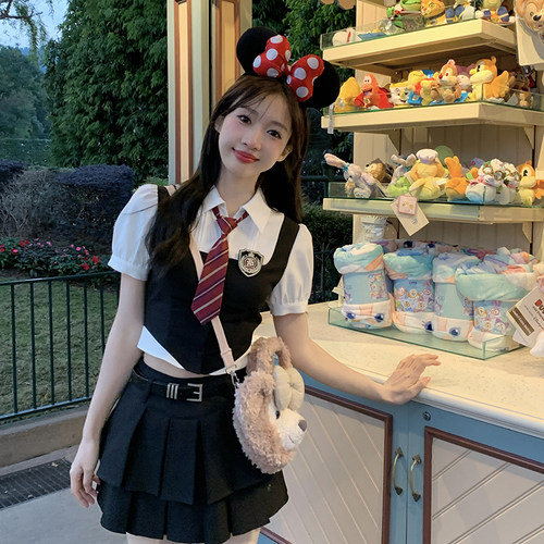 惠子小姐学院风制服套装巨好看假两件衬衫短袖半身裙东京岁时记JK - 图0