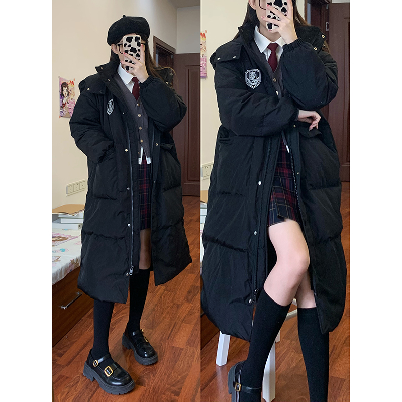 东京岁时记jk原创保暖白鸭绒黑色学院风长款藤野高羽绒服外套女款