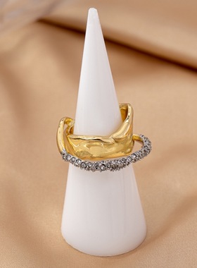 鬼才原创设计铜镀金时尚潮流金属光面满钻戒指