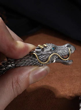 2025时尚原创手工复古龙头手链男士霸气个性潮收藏级饰品