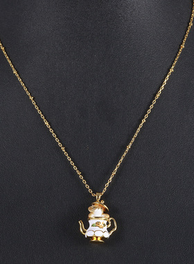 欧美饰品批发珐琅釉彩可爱趣味茶杯卡通萌款小老鼠系列时尚项链女