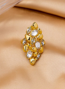 鬼才原创设计打造时尚百搭铜镀金不规则开叉面戒指