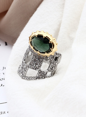 欧美鬼才设计师复古戒指 时尚食指戒气质镶钻几何食指戒