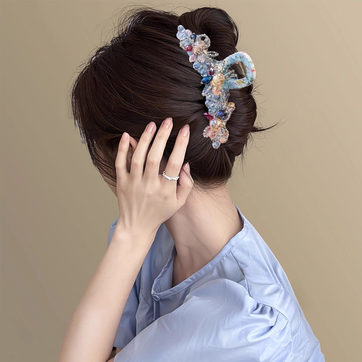 韩国气质水晶花朵发夹后脑勺盘发夹子高级感轻奢鲨鱼夹大号抓夹女,淘宝优惠券,粉丝福利购,淘宝优惠卷