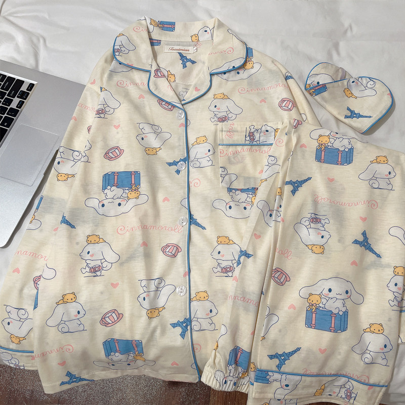 春秋季长袖长裤可爱玉桂狗纯棉睡衣 樱丝芳睡衣/家居服套装