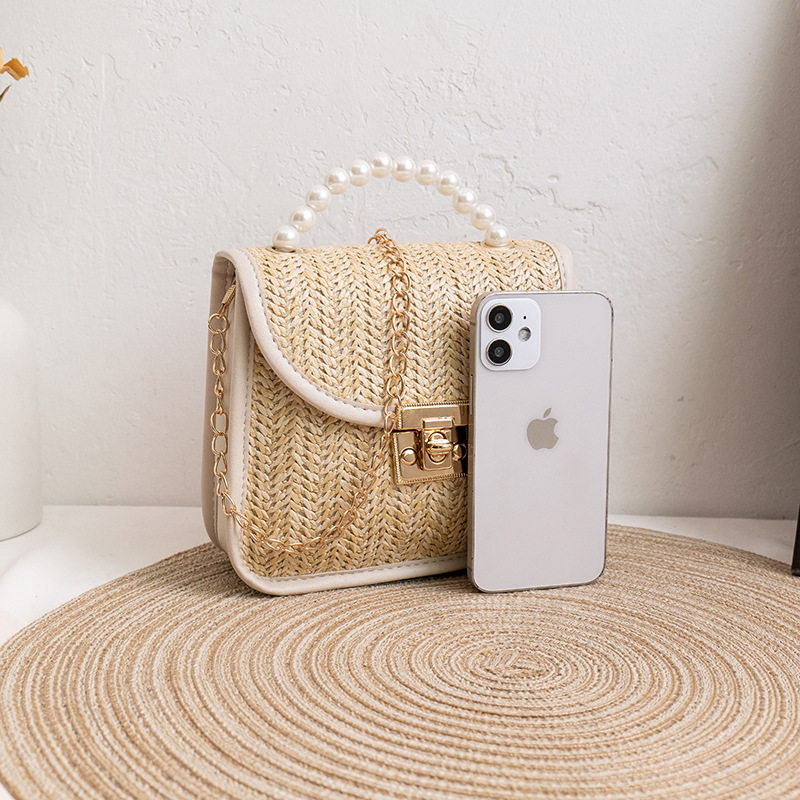 珍珠手提包小包2024新款编织纹手提包锁扣包链条小方包时尚包,淘宝优惠券,粉丝福利购,淘宝优惠卷